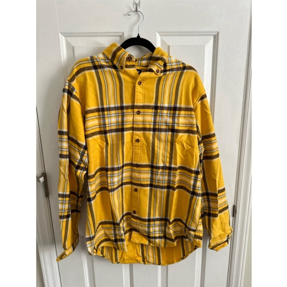 Men's Lands' End Plaid Shirt, Size L, Yellow